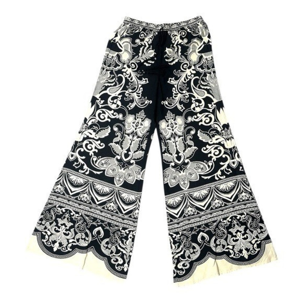 Flying Tomato Tasseled Elastic Waist Wide Leg Patterned Pants Size Medium